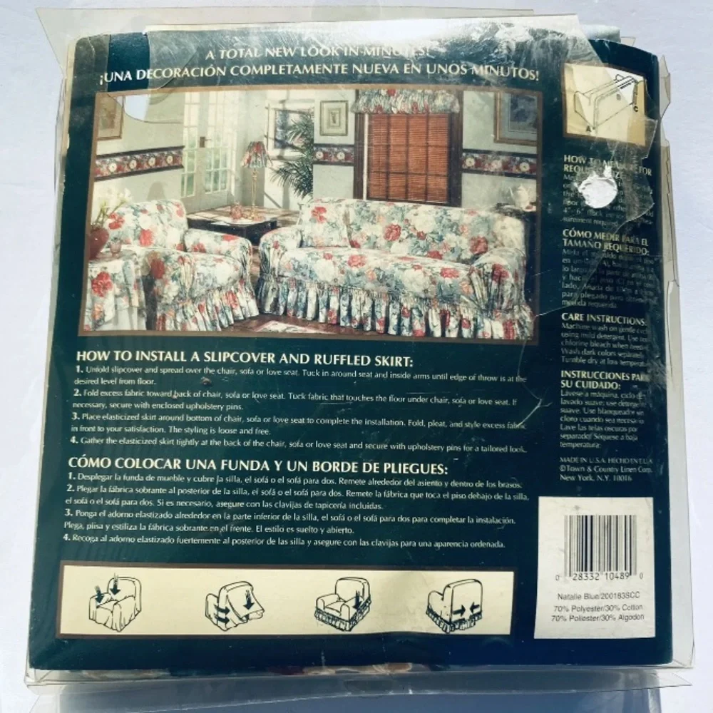 Gloria Vanderbilt Fabric Chair Cover Slipcover Floral 90 x 100” Vintage USA New